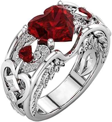 2018 Wedding Engagement Rings, GreatestPAK Silver Natural Ruby Gemstones Birthstone Bride Rings (Red, 9)
