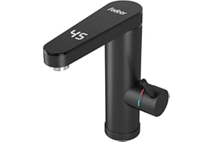 Fudeer Instant Hot Water Faucet 220V, 3.3KW Bathroom Electric Water Heater Tap with Digital Display (30-45℃),Fast Heating,120° Rotatable Spout, 304 Stainless Steel, Energy Saving(Black)