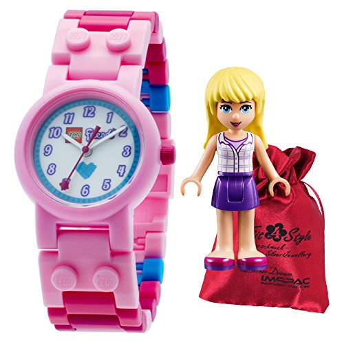 LEGO Friends Stephanie Kinder-Armbanduhr rosa pink + Transportsckchen Kunststoff-Armband Quarzuhr Kinderuhr ULE8020172