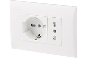 Electraline 22110 Blocco presa da incasso/Set Placca Premontata 2 posti (1 Presa universale P40 + 1 Presa Bivalente 10/16A), due viti di montaggio, Bianco