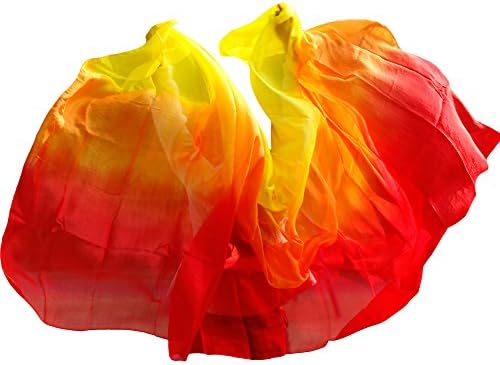 Natural Silk Belly Dance Silk Veil Dance Accessories Silk Veil Yellow+orange+red (250 X 114 cm, Yellow+orange+red)