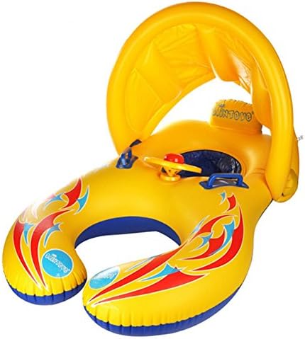 Inflatable Baby Pool Float Swimming Ring for the Age 6-36 Months kids, Safety Kids’ swimming boat toy with Sun Canopy Steering Wheel &amp; Horn, UV Pretection