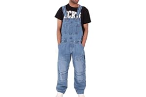 Huateng Hombre Denim Bib Overoles Peto de Trabajo Dungaree Jeans Jumpsuits