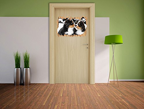 süße Bernersennenhunde im Schnee schwarz/weiß Holzdurchbruch im 3D-Look , Wand- oder Türaufkleber Format: 62x42cm, Wandsticker, Wandtattoo, Wanddekoration - 2