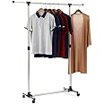 Loop Group Stainless Steel Single Pole Rail Telescopic Movable Portable Adjustable Clothes Garment Hanging Rack Single Pole Stand with Wheels (Multicolor, 1)