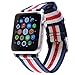 Produktbild Premium Ersatzarmband kompatibel mit allen Apple Watch Modellen | Für 44/42mm Apple Watch & 40/38mm Apple Watch inkl. Edelstahl-Adapter (44/42mm Band Blau-Weiß-Rot-Weiß-Blau mit schwarzem Adapter)