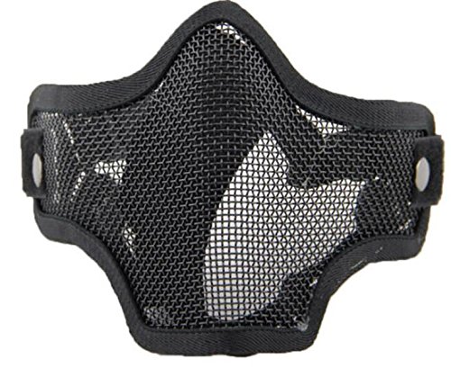 WorldShopping4U respirante Tactical Paintball Métal Mesh militaire Squelette Demi Visage Masque de protection Airsoft War Game (Black)