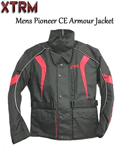 XTRM PIONEER MENS WATERPROOF TEXTILE JACKET BLACK RED Motorbike Sports Touring Urban CE Approved Armour Jacket