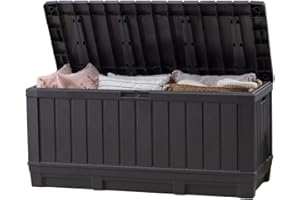 Keter Kentwood 90 Gallon Resin Deck Box-Organization and Storage for Patio Furniture Outdoor Cushions, Throw Pillows, Garden Tools and Pool Toys, Graphite