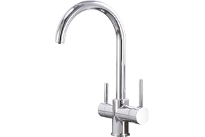 KEOKBON 3 Way Kitchen Tap with Water Filter, Drinking Water Kitchen Sink Tap, 360° Swivel Kitchen Mixer Spout with 2 Lever，Brass