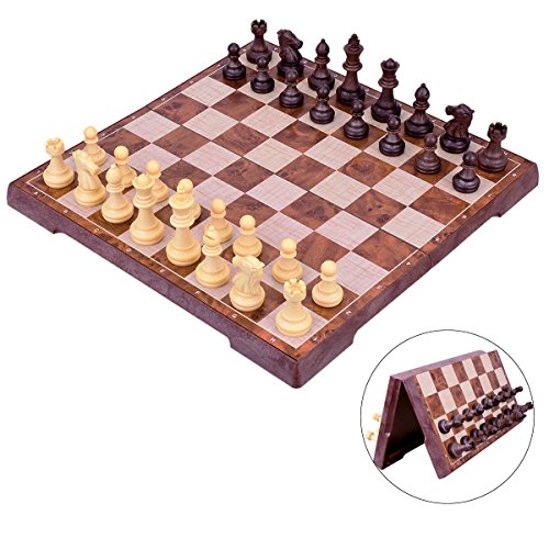 Preisvergleich Produktbild YoungRich Schachbrett Magnetisch Holzmuster Kunststoff Schachspiel Set Deluxe Faltbare Schachbrett Interieur Lagerung Reise Urlaub Wochenende 31 x 31 x 2 cm Spielbrett