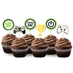 Festiko24 Pcs Video Game Cupcake Toppers, Food/Appetizer Picks for Kids Game Themed Party Supplies Cake Decorations