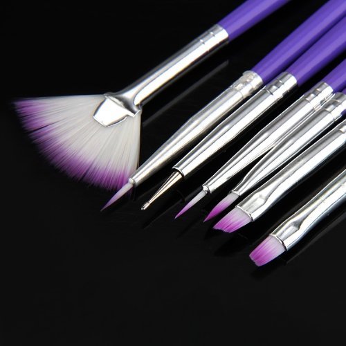 7x Acryl UV Gel Nagel Pinsel Set Gelpinsel Bürste Nail Art Design Pen Brush Lila - 5