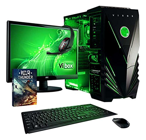 VIBOX Precision Komplett-PC Paket 6 Gaming PC - 4,0GHz AMD FX Quad-Core Prozessor, GT 710 GPU, preiswerte, Desktop Gamer Computer mit Spielgutschein, 22" HD Monitor, Tastatur & Mouse Set (DE QWERTZ), Grün Innenbeleuchtung, lebenslange Garantie* (3,8GHz (4,0GHz Turbo) Superschneller AMD FX 4300 Quad-Core Prozessor CPU, Nvidia GeForce GT 710 1GB Grafikkarte GPU, 8GB DDR3 1600MHz RAM, 1TB HDD Festplatte, 400W 85+ Netzteil, Vibox grünes Gehäuse, AM3+ Mainboard, Ohne Windows Betriebssystem)