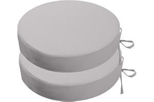 PRIMEPATIO Round Outdoor Chair Cushions Set of 2, Thick 7cm, Waterproof Round Seat Cushions with Ties, Patio Bistro Chair Pads for Outdoor Furniture, 38 x 38cm, Grey