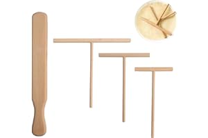 FLLYVLY Set de spatules et d'étaleurs de crêpes - set de 4, bois naturel, ustensile de cuisine pour étaler et retourner les crêpes, pratique, spatule de 30 cm de long - lavable au lave-vaisselle