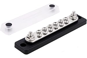 Gloaso 150 Amp Common Bus Bar with 12 Screws Terminals Power Ground Distribution Block 12V- 48V DC, Copper Made Battery Busbar with Cover, Black