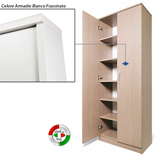 Spirich Armadietto Autoportante Stretto 3 Ripiani, Bianco, 38x30x152 Cm, Per Bagno O Dispensa, Con Ante In Perline