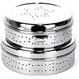 SVS ONLINE Stainless Steel Green Coriander Storage Box Curry Leaves Box Set, Sprouts with air Ventilation Food containers Silver Dabba Flat Box Steel Dabba (Dhaniya 400 & 600 ML)