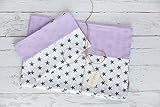 KraftKids Bettwäscheset kleine graue Sterne auf Weiss und weiße Punkte auf Lila 100 x 135 cm, Kissen 40 x 60 cm und 140 x 200 cm, Kissen 80 x 80 cm