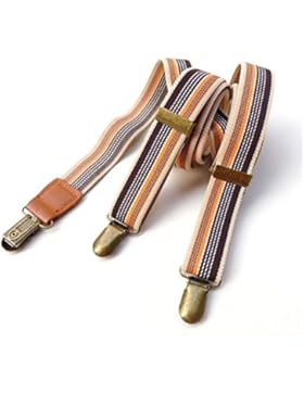 Lawevan® Frauen und Männer Hosenträger Blau und Weiß Streifenmuster Rindleder Zahnspange