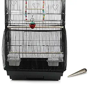 ZAP Universal Bird Cage Guard Net Cover Seed Catcher with 1pcs of Feeding Spoon,Nylon Mesh Soft Airy Bird Cage Net Skirt for Round Square Cages(Not Included Birdcage)