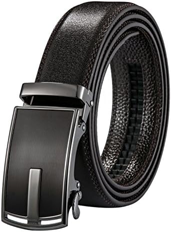 Qsuper Leather Belts for Men - Automatic Buckle Ratchet Slide Holeless - Long 52" Gift Box Packaging