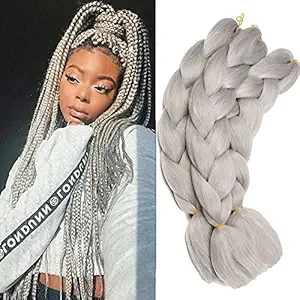 Original Jumbo Braids Hair Extension 3pcs ash gray Color 24inch 100g/pc For Twist Box Braiding Hair (gray)
