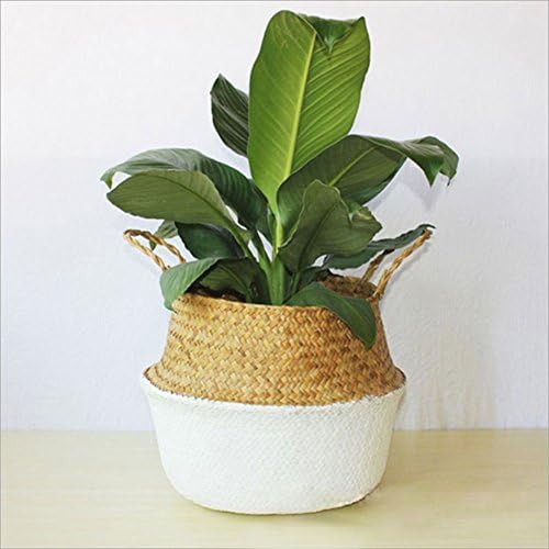 Household Woven Belly Basket With Handle Hand-Woven Foldable Storage Basket For Dirty Clothes Fruit Toys Picnic Beach Bag Nordic Style Plant Flower Pots-M
