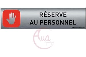 AUA SIGNALETIQUE Plaque de porte aluminium brossé imprimé -Dimensions 200 x 50 mm - Double face adhésif au dos - Impression UV directement sur l'aluminium (Pas de contre collage) (réservé personnel 2)