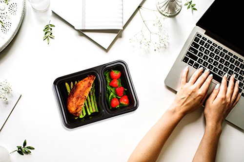 |10 pack| 2 fach Meal Prep Container. Frischhaltedosen Bento-Box Set mit Deckel. Spülmaschine, Mikrowelle, Gefrierschrank safe. BPA-frei Frishchalteboxen aus Kunststoff mit Trennwände [0.8L] - 7