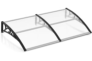 EINFEBEN Vordach für Haustür 200 x 100 cm Pultbogenvordach Transparent Polycarbonat Pultvordach Überdachung 5 mm, PP Halterung,Türdach für draußen Sonnenschutz Regenschutz