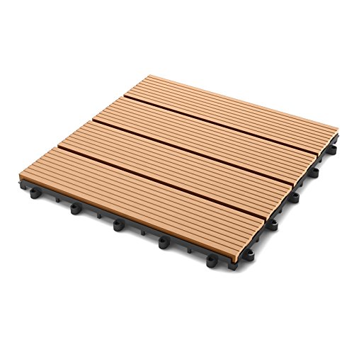 SAM® Terrassen-Fliese aus WPC Kunststoff, 11er Spar Set für 1 m², Farbe teak, Garten-Fliese mit 4 Latten, Balkon Bodenbelag mit Drainage Unterkonstruktion, Klick-Fliesen, FSC® 100% zertifiziert - 2
