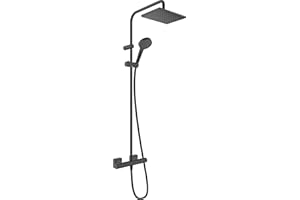 hansgrohe sistema de ducha Vernis Shape, columna termostatica, cabezal 230 x 170mm, ducha de mano fija, con 1 tipo de chorro de lluvia, negro mate, 26286670