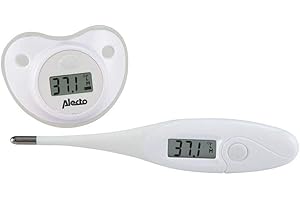 Alecto BC-04 Kit thermomètre de fièvre numérique avec tétine et thermomètre numérique flexible et précis pour enregistrer la dernière mesure Blanc