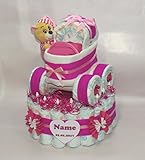 Die etwas andere Windeltorte Windeltorte - Windeltorte mit Windelkinderwagen XL + Bär - in 4 verschiedenen Farben (pink)