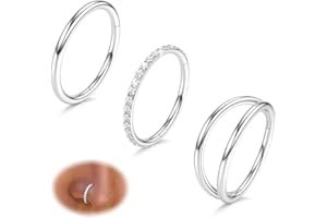 Diamday 3pcs Piercing Nariz 316L Acero Quirurgico Piercing Nariz Aro 16G/18G/20G CZ Concha Piercing Joyería septum Clicker Labio Anillos Cartilaginoso Helix Rook Tragus Daith 7mm/8mm/9mm/10mm