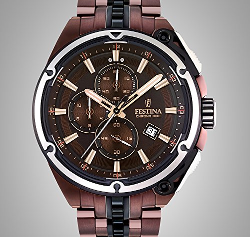 Festina Limited Edition Chrono Bike 2015 Men's Quartz Watch with Brown Dial Chronograph Display and Brown Stainless Steel Plated Bracelet F16883/1