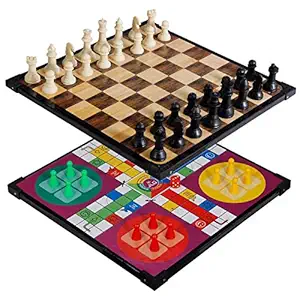 BullyStyles Chess Board and Ludo Set Cardboard 2 in 1 Travel Games for Kids Children (Small & Random Multicolor Prints)
