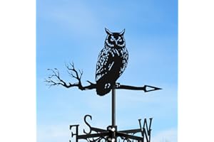 Caffney Weather Vane, Metal Weather Resistant Wind Direction Indicator Black Wind Spinners Retro Creative Roof Weathercock Roof Decoration Accessories for Outdoor Garden Shed Yard Patio Farm(owl)