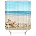 Produktbild Meer & Sandstrand & Tritonshorn Duschvorhang, Qile Top Qualität Anti-Schimmel & Anti-Bakteriell 3D Duschvorhänge für Bad Badezimmer 180 x 180 cm + 12 Haken