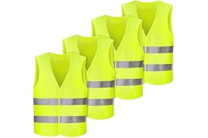 WSNDY 4 Pack Hi Vis Vest, Reflective Vest Fluorescent Safety Vests High Visibility Waistcoat Reflective Jackets with Reflective Strip for Outdoor Running Walking Motor Bicycle Drivers