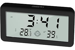Houdian Hygrometer Innenraumthermometer mit Uhr, Digitaler Temperatur- und Luftfeuchtigkeitsmesser mit Komfortanzeige, Hintergrundbeleuchtung, ℃/℉-Schalter, Speicherfunktion