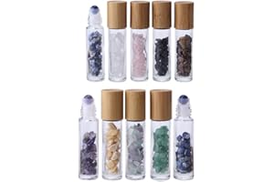 Lurrose Bouteilles de rouleau d'huile essentielle 10 ml rouleau de verre rechargeable sur bouteille avec pierre pour parfums et huiles d'aromathérapie, 10pcs