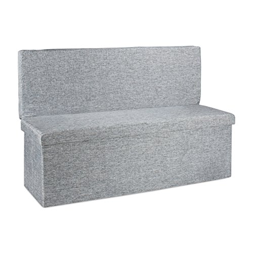 Relaxdays Faltbarer Sitzhocker mit Lehne XL HBT 73 x 114 x 38 cm stabiler Sitzcube als Fußablage Sitzbank und Sitzwürfel aus Leinen als Aufbewahrungsbox mit Stauraum mit Deckel für Wohnraum, grau