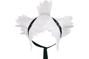 Niceyoeuk Women Natural Feather Cape Maleficent Costume Gothic Lacing Shawl Shrug Collar Feather Cape for Halloween Cosplay Christmas Party