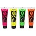 UV Glow Neon Face and Body Paint 10ml - Set of 4 Tubes - Fluorescent