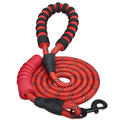 Bwiv 1.8M Guinzaglio per Cani Doppia Maniglia Riflettente Guinzaglio Cane Antiscivolo con Doppia Comoda Impugnatura Imbottita Formazione Guinzaglio Cane Lungo da Corsa Rosso