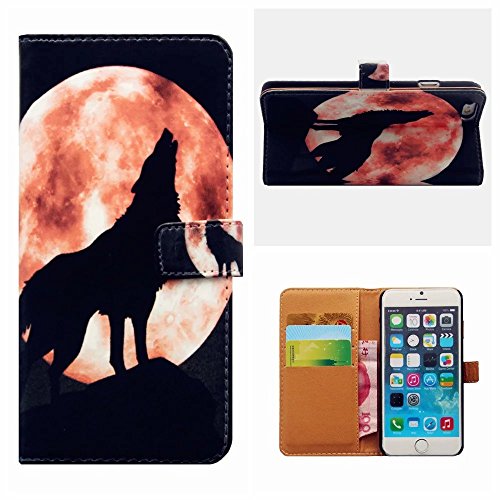 iPhone 7 Hülle Handytasche, MUTOUREN 2 in 1 Zubehör für iPhone 7 (4.7 Zoll) Slim PU Tasche Klapp Flip Folding Magnetisch PU Leder Flip Cover Tasche mit Kartensteckplatz Brieftasche Hinterschale Kartenschlitz + Metall Stift Stylus – Wolf - 2