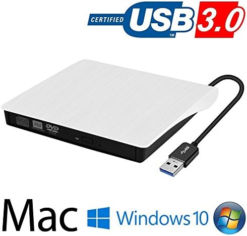 External DVD Drive,USB 3.0 CD/DVD RW Rewriter Burner All-aluminum Ultra Slim Portable DVD Burner for Laptop and Desktop PC Windows 10 and Linux OS Apple Mac Macbook Pro (White)